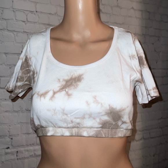 Streetwear Society Tops - Streetwear Society Brown & White Tye Dye Crop top size M
